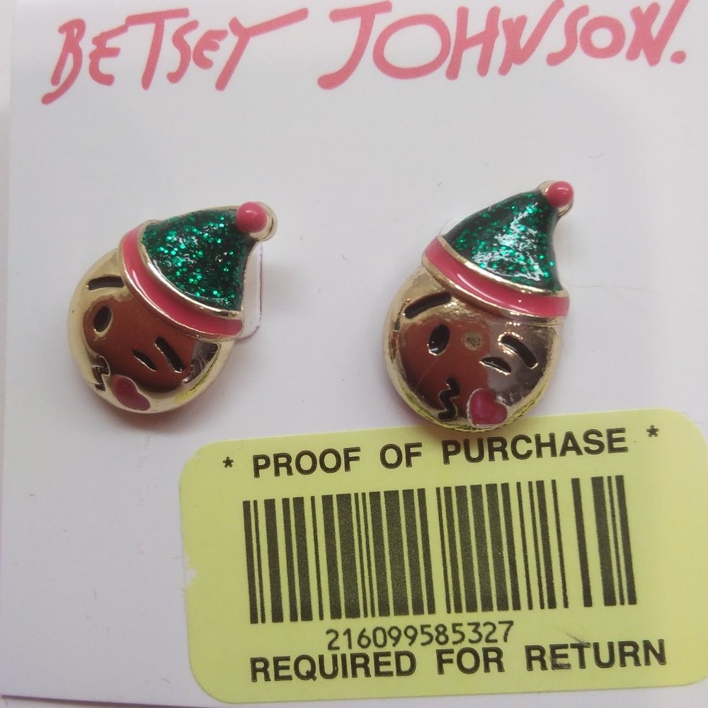 Betsey Johnson New Gold Elf with Green Hat ER